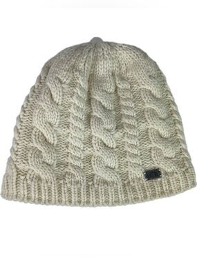 The North Face Beanie Hat Cable Knit Cream Fuzzy Lined Womens Cozy Pull-…